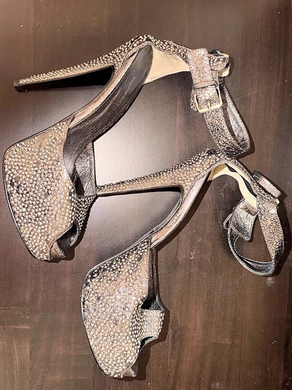 Chinese Laundry Rhinestone Platform Heels in Black & Silver